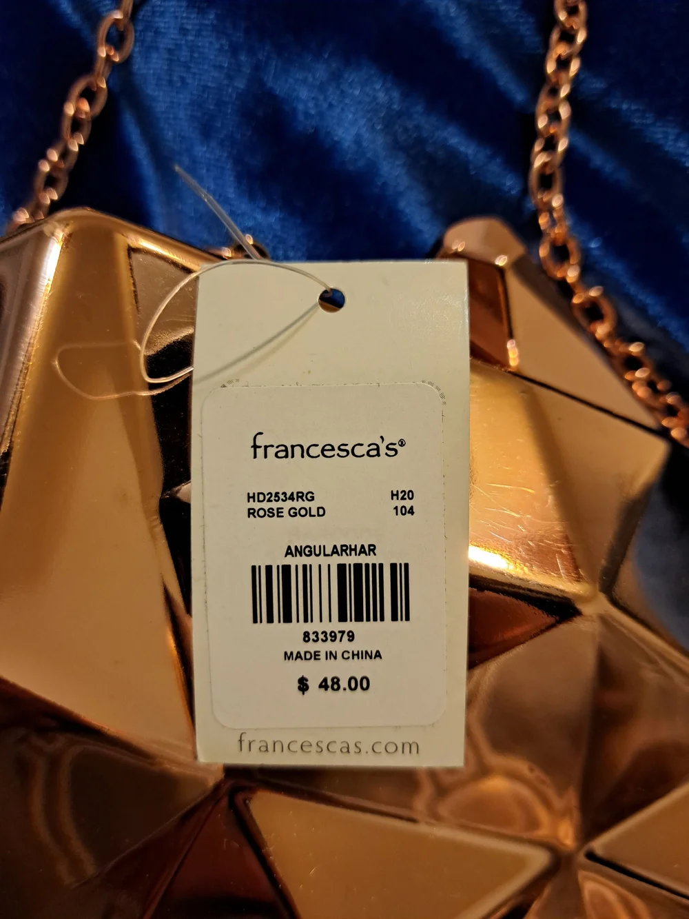 Metallic Geometric Hard-Case Clutch/Shoulder Bag in Rose Gold